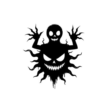 An eerie black monster silhouette with tentacles, perfect for Halloween designs. This spooky illustration captures the essence of a creepy and scary October night.のイラスト素材