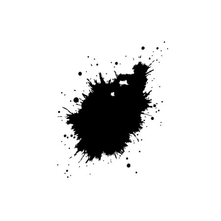 A striking black ink splash isolated on a white backdrop. Perfect for adding a touch of abstract art to designs, backgrounds, and artistic projects.のイラスト素材