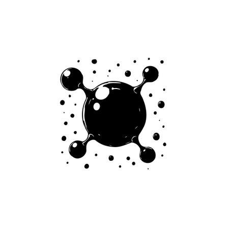 An abstract black blob with connected spheres, rendered in a minimalistic vector style. This graphic element is ideal for modern design projects.のイラスト素材