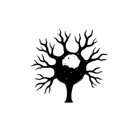 Monochrome vector illustration of a nerve cell, neuron with dendrites. Concept for biology, neuroscience, and medical research, in minimalistic style.のイラスト素材