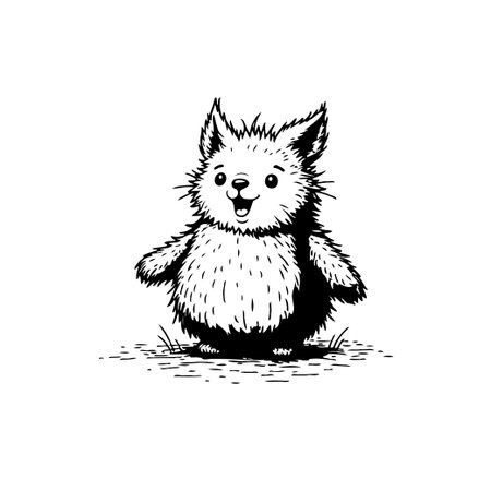 A cheerful, fluffy cartoon animal character with a cute smile, standing on a white background. This adorable illustration is perfect for playful designsのイラスト素材