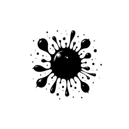 Black ink blot splatter isolated on white background. Artistic design element for creative projects and abstract compositions.のイラスト素材