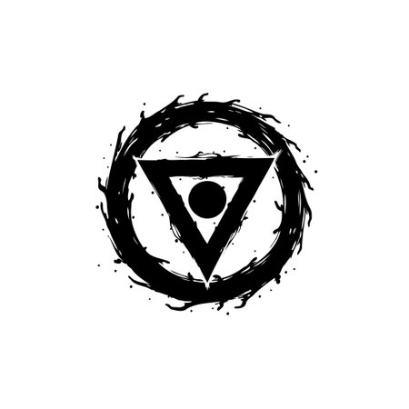 Abstract geometric symbol featuring a triangle, circle, and textured circular frame, perfect for artistic and decorative designs.のイラスト素材