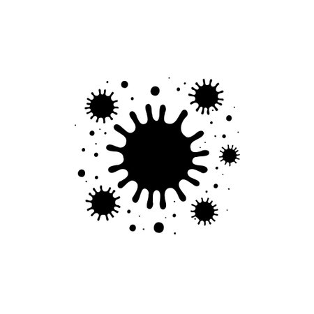 Simple black and white graphic representing viruses or pathogens, useful for illustrations related to health, epidemics, and safety protocols.のイラスト素材