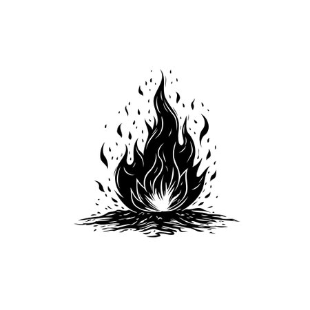 A stylized black and white vector illustration depicting a flame with sparks. The design conveys the essence of fire and its associated elements.のイラスト素材