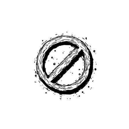 Grunge prohibition symbol illustration expresses restriction and warning message. A vector design element with a rough textured and sketchy style.のイラスト素材