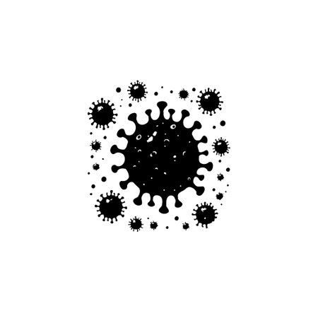 Black and white vector illustration of a coronavirus, highlighting the global health crisis and the importance of prevention and treatment effortsのイラスト素材