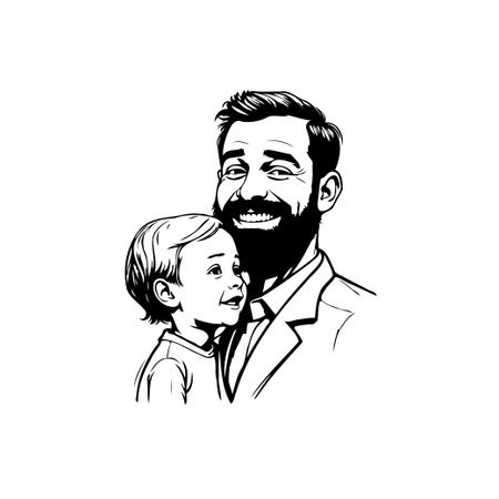 A loving illustration portrays a father embracing his child, radiating joy and connection. Perfect for themes of family, love, and affectionate bonds.のイラスト素材