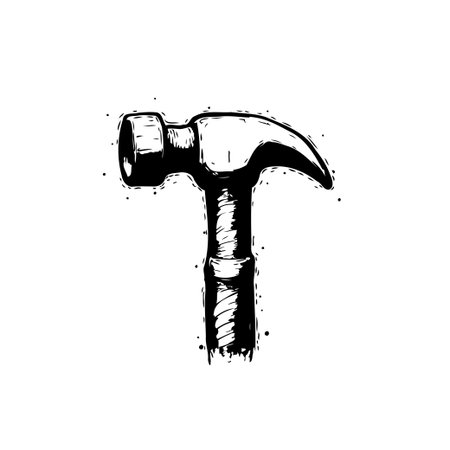 A hand-drawn illustration of a hammer, a versatile tool essential for construction, carpentry, and home improvement projects. Depicting the iconic shape of a hammer, emphasizing its functionality.のイラスト素材