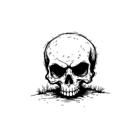 A detailed illustration of a human skull on a white background. It is a graphic depiction of mortality, decay, and the inevitable nature of death.のイラスト素材
