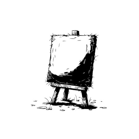 A hand-drawn, solitary easel stands in monochrome, symbolizing creative potential and artistic expression in a minimalist style.のイラスト素材
