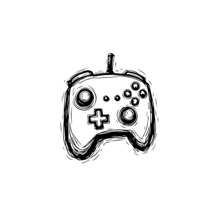 A minimalist hand-drawn illustration of a game controller isolated on a white background, perfect for representing gaming or technology concepts.のイラスト素材