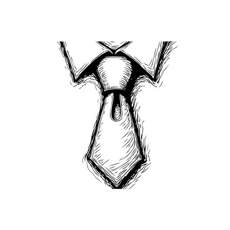A simple monochrome sketch-style illustration of a shirt collar and tie on a white background. Suitable for designs with formal themes.のイラスト素材