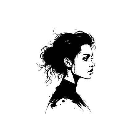 This is an elegant minimalist portrait of a woman in black and white, perfect for adding a touch of sophistication to any design or project.のイラスト素材