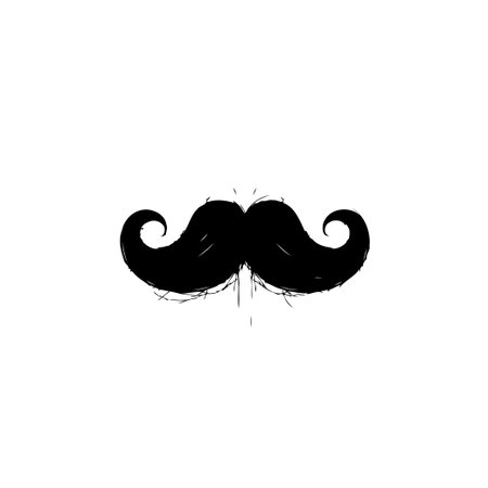 A black mustache icon on a white background, perfect for barbershop, design, or retro themes. This simple illustration adds playful touch.のイラスト素材