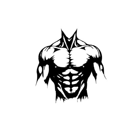 Illustration featuring a strong muscular torso silhouette, ideal for fitness, gym, and health related themes. It represents power and athletic body.のイラスト素材