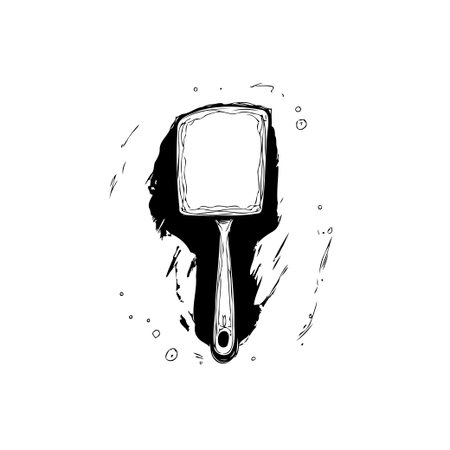 A minimalist, hand-drawn illustration of a spatula in black ink against a white background. Evokes cooking, food preparation, and kitchen utensils.のイラスト素材
