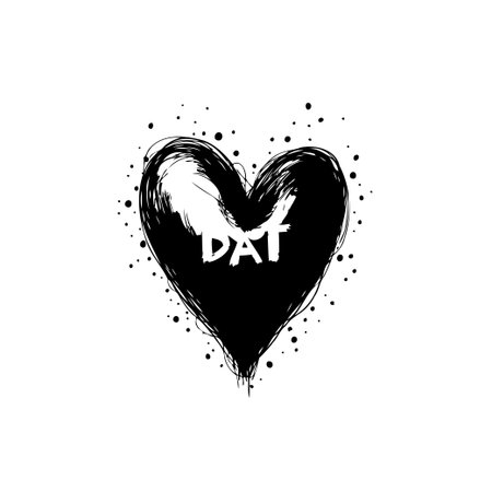 Grunge black heart illustration with text, a symbol of love and affection. Ideal for romantic designs, Valentine's Day cards, or artistic projects.のイラスト素材