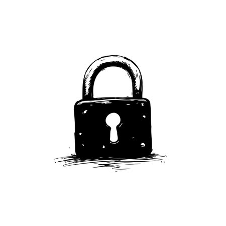 A black and white illustration of a padlock symbolizes security and protection. This minimalist design evokes trust and reliability.のイラスト素材