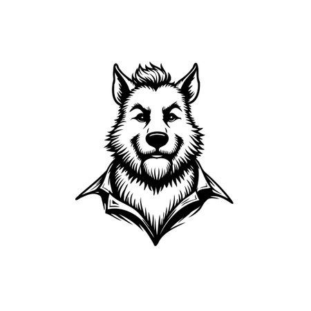 Detailed black and white illustration of an anthropomorphic wolf. The design is perfect for logos, mascots, or unique apparel designs.のイラスト素材