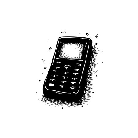 Vintage mobile phone sketch showcasing retro technology. This black and white illustration highlights the classic design of a cellular device.のイラスト素材