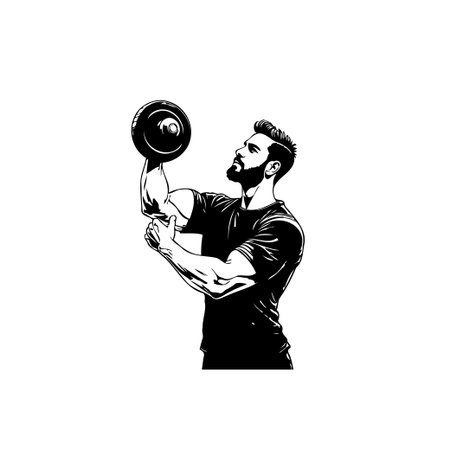 A muscular man lifting a dumbbell, showcasing fitness, strength, and healthy living. Ideal for gym posters, fitness blogs, and inspirational content.のイラスト素材