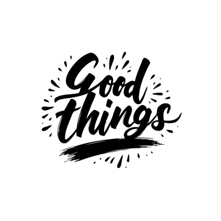 Elegant typography design featuring the phrase 'Good Things'. Black lettering with decorative elements to convey positive messages and inspiration.のイラスト素材