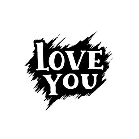 Black ink splatter design with 'Love You' message. Ideal for Valentine's Day cards, romantic expressions, and heartfelt greetings.のイラスト素材