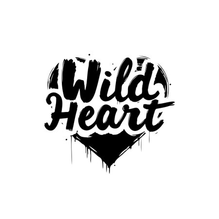A bold and expressive design featuring the words 'Wild Heart' in a grunge typography style, with black ink splatters creating an edgy and artistic feel.のイラスト素材