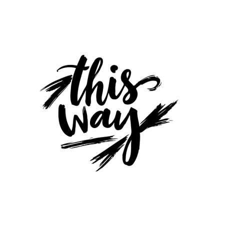 A hand-drawn calligraphic illustration of the phrase 'This Way' with bold brush strokes, suitable for directional signage, posters, or creative designs.のイラスト素材