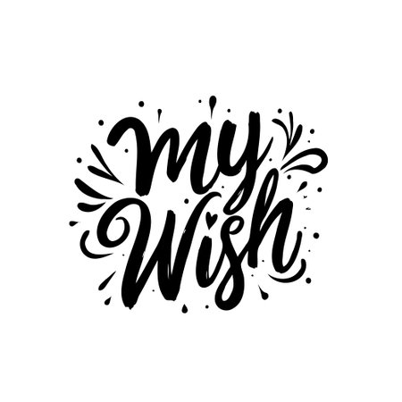 A stylish black and white illustration featuring the phrase 'My Wish' in elegant calligraphy, adorned with flourishes and decorative elements, perfect for cards and designs.のイラスト素材