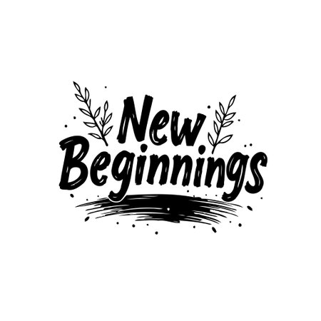 A beautifully hand-lettered design featuring "New Beginnings", perfect for cards, invitations, or celebrating fresh starts. The design includes delicate plant accents to enhance the theme.のイラスト素材