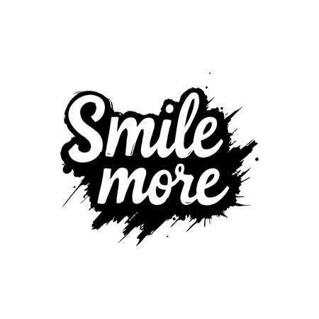 An inspirational typographic design featuring the phrase 'Smile More'. A black and white graphic with decorative ink splatters.のイラスト素材