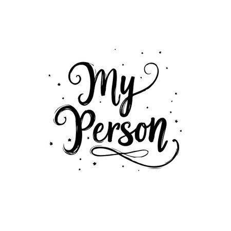 A beautifully designed 'My Person' script with elegant flourishes and subtle sparkling accents. Perfect for romantic cards, greetings, or unique graphic design elements.のイラスト素材