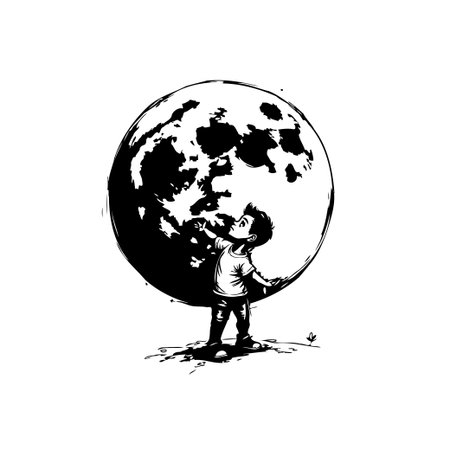 A captivating image of a child reaching for the moon, embodying dreams, hope, and the limitless possibilities of imagination and adventure.のイラスト素材