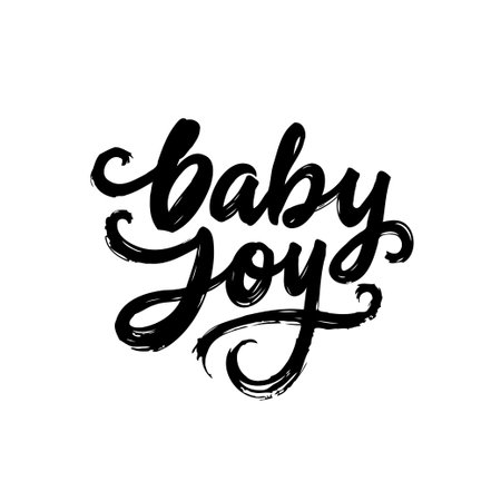 Elegant baby joy lettering design is perfect for greeting cards and adorable nursery decor. This charming design captures the joy and warmth of welcoming a new baby into the world.のイラスト素材