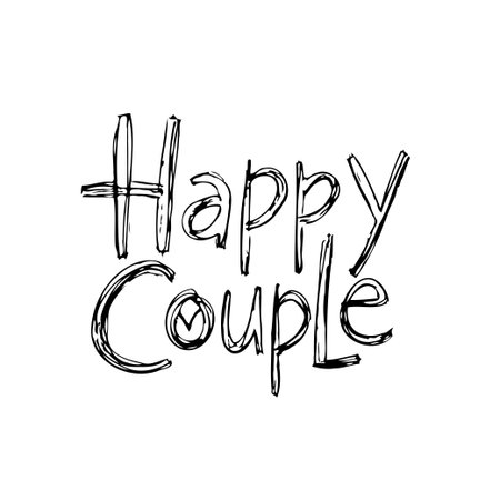 This hand-drawn happy couple text illustration is perfect for adding a personal touch to wedding invitations, anniversary cards, or Valentine's Day greetings.のイラスト素材