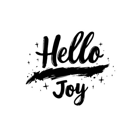 A minimalist black and white graphic featuring the words 'Hello Joy' in elegant lettering, perfect for adding a touch of positive vibes and cheer to any design.のイラスト素材