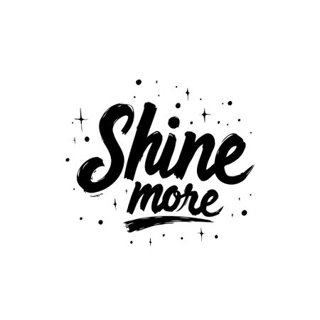 Inspirational lettering with the quote 'Shine More' on a white background. The design is a modern calligraphy style with black ink and decorative elements for a positive message.のイラスト素材