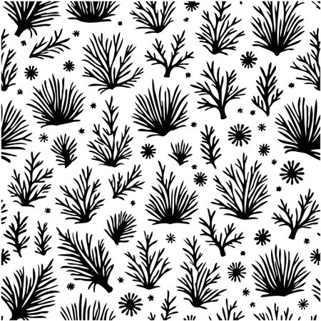 A black and white seamless pattern featuring stylized floral elements, perfect for backgrounds, textiles, or graphic design projects.のイラスト素材
