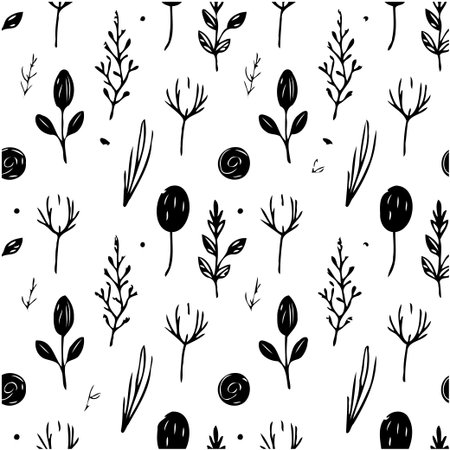 A seamless monochrome botanical pattern with hand-drawn leaves and branches. Perfect for adding a touch of nature-inspired elegance to your designs.のイラスト素材