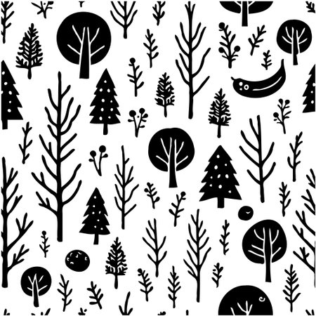 A minimalistic seamless pattern featuring trees and plant elements. Ideal for backgrounds, wrapping...