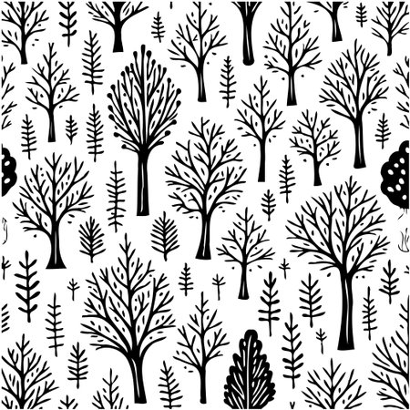 Black and white seamless pattern with trees. Perfect for textile design, wallpaper, background and...