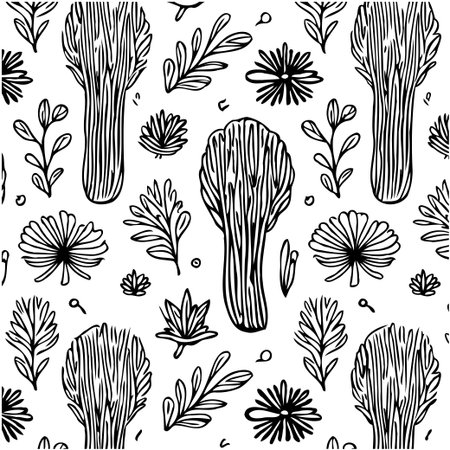 A beautifully crafted seamless pattern showcasing hand-drawn floral and botanical elements. The design features a monochromatic palette, perfect for adding a touch of nature to any project.のイラスト素材