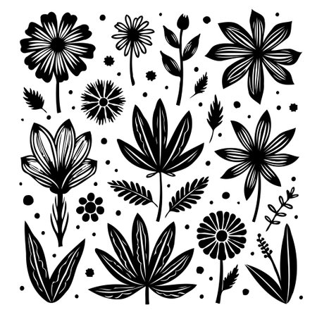A collection of elegant black and white floral vector designs. Ideal for botanical illustrations, patterns, and decorative elements. A charming addition to crafts and stationery.のイラスト素材