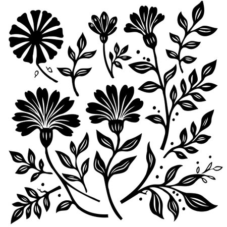 This image showcases a collection of elegant floral silhouettes, perfect for adding a touch of nature and sophistication to any design project or creative endeavor.のイラスト素材