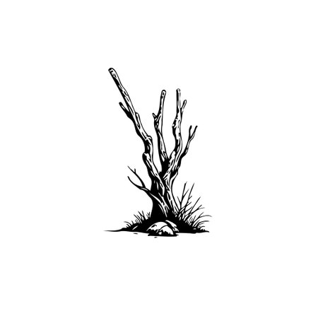 A minimalist black and white illustration of a bare tree with detailed branches and roots. Great for backgrounds, prints, or any nature-themed design.のイラスト素材