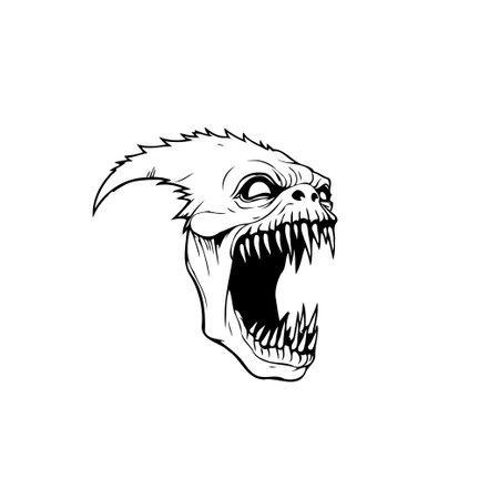 An intense illustration showcasing a monster head with sharp teeth, a menacing expression, and an overall frightening appearance. It creates a powerful visual impact.のイラスト素材