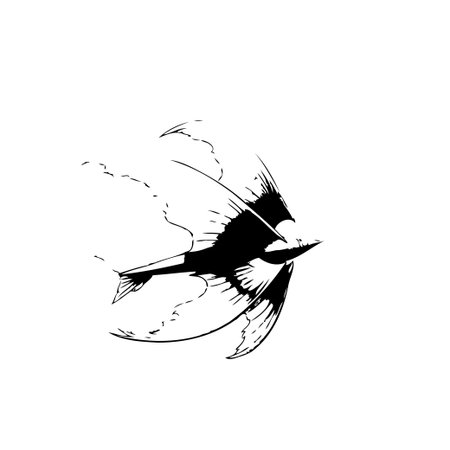 A minimalist black and white illustration of a bird in flight. The simple design captures the essence of freedom and grace, perfect for symbolic or artistic projects.のイラスト素材