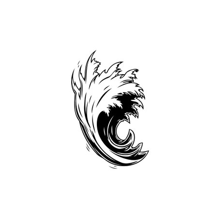 An artistic black and white wave illustration, perfect for designs, logos, or backgrounds. Its flowing lines and detailed shading give it a classic yet modern feel.のイラスト素材